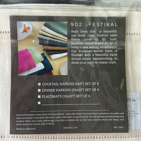 SFERRA Fine Linen Cocktail Napkins Set of 4 902…Festival in Eggshell - Picture 3 of 11